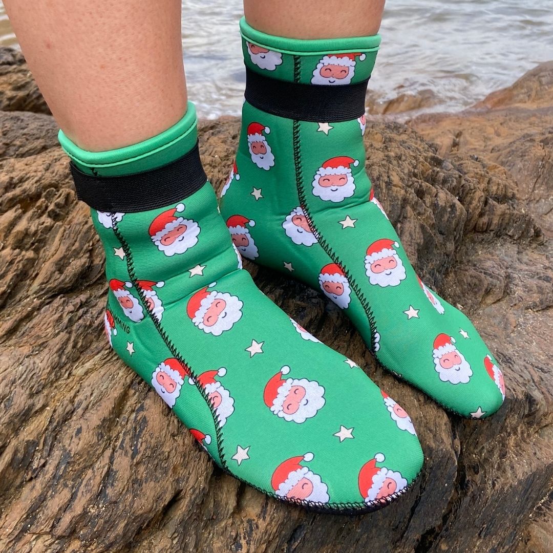 Limestone Neoprene Swimming Socks in Xmas Santa