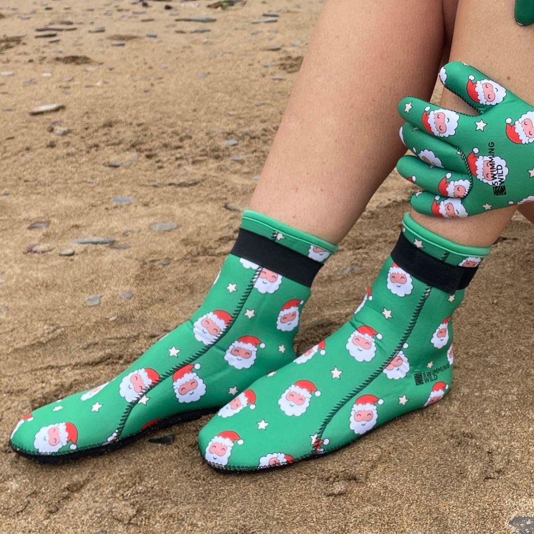 Limestone Neoprene Swimming Socks in Xmas Santa