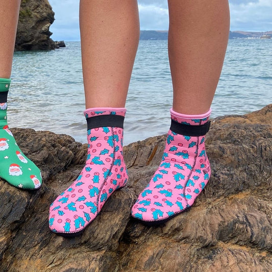 Limestone Neoprene Swimming Socks in Xmas Holly
