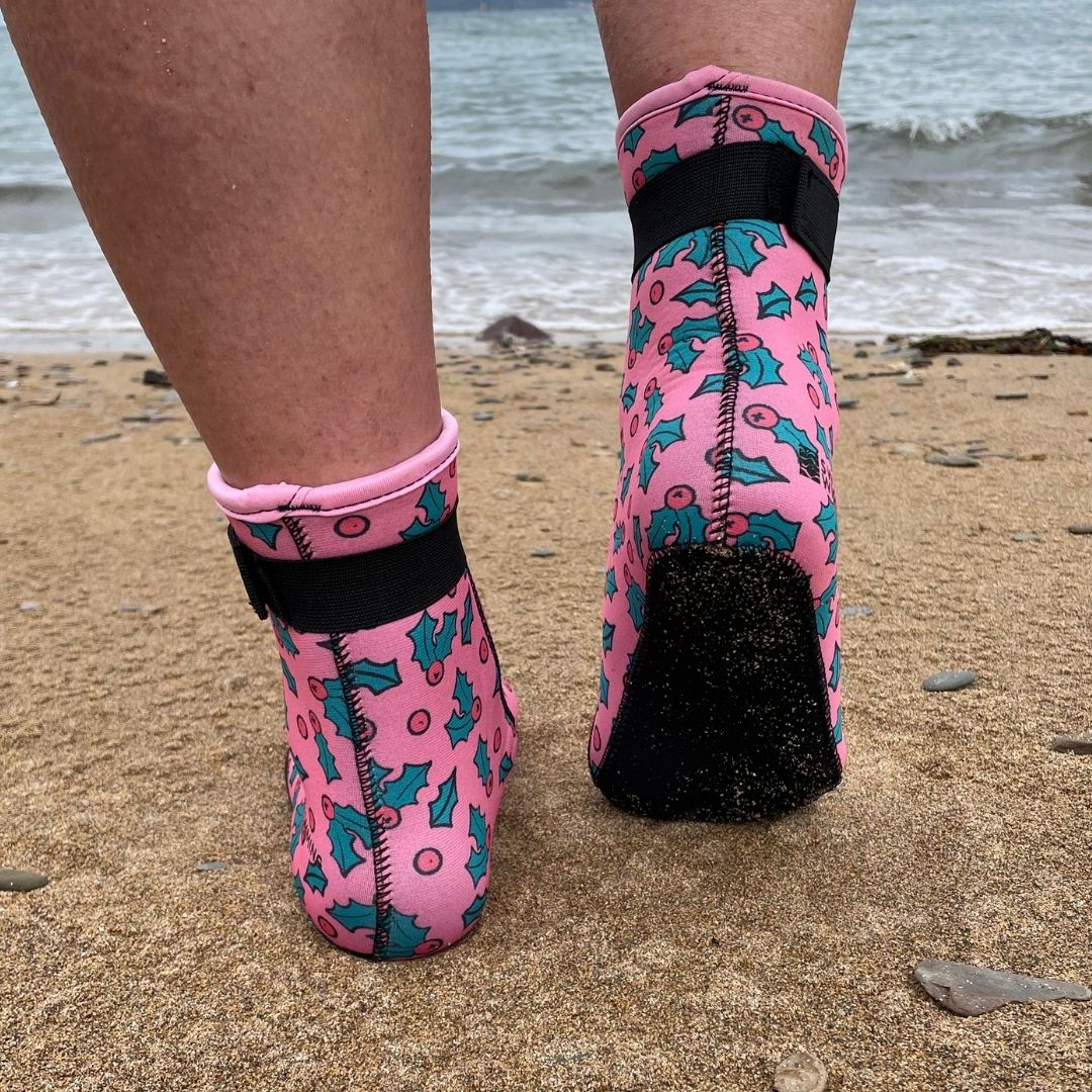 Limestone Neoprene Swimming Socks in Xmas Holly
