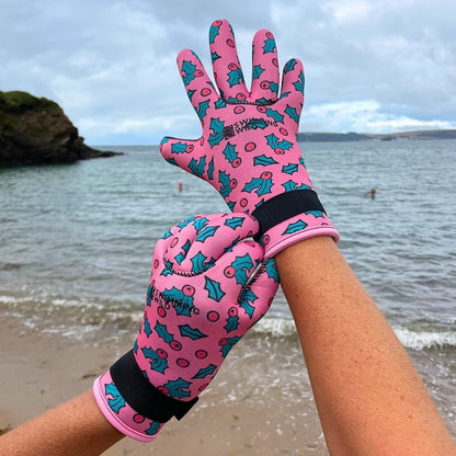 Limestone Neoprene Swimming Gloves Xmas Holly