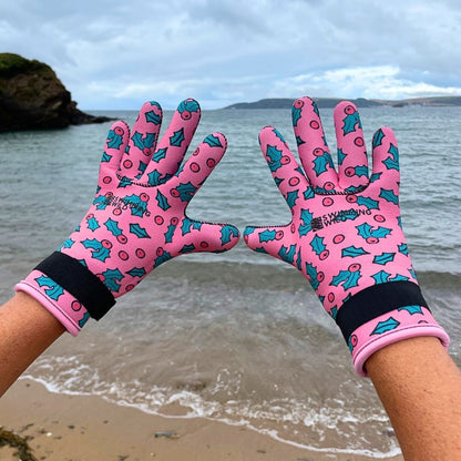 Limestone Neoprene Swimming Gloves Xmas Holly