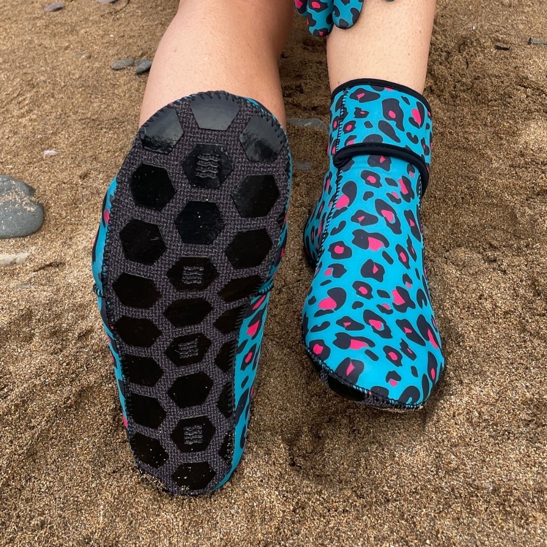 EasyOff™ Fleece Lined Swimming Socks in Leopard with Kevlar Soles