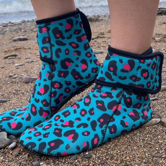 EasyOff™ Fleece Lined Swimming Socks in Leopard with Kevlar Soles