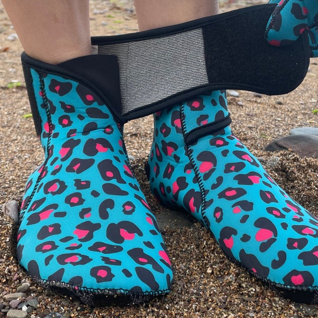 EasyOff™ Fleece Lined Swimming Socks in Leopard with Kevlar Soles