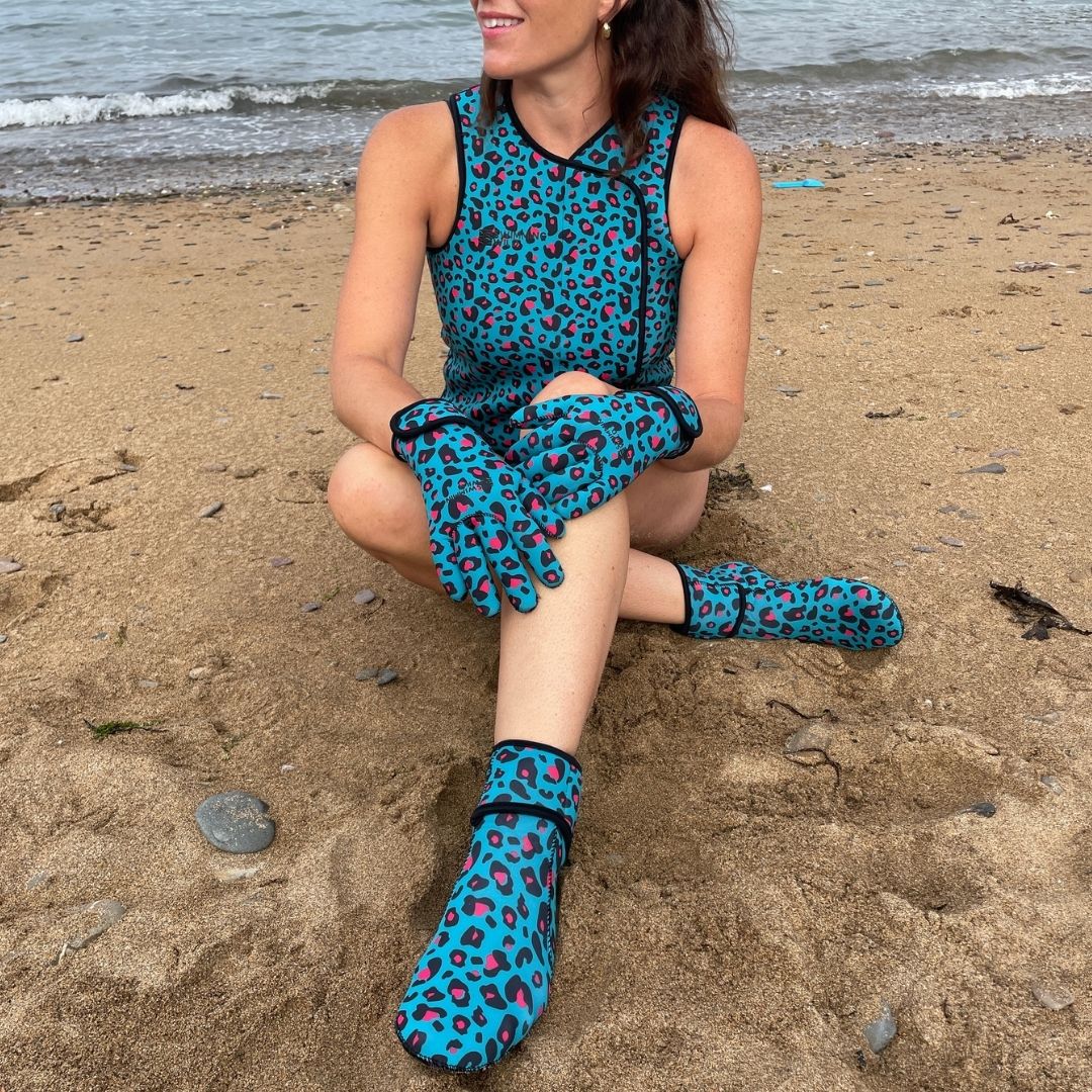 EasyOff™ Fleece Lined Swimming Socks in Leopard with Kevlar Soles