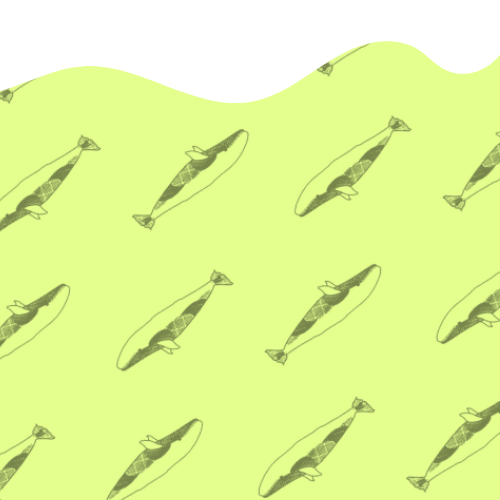 Pattern of stylized whales on a neon yellow background