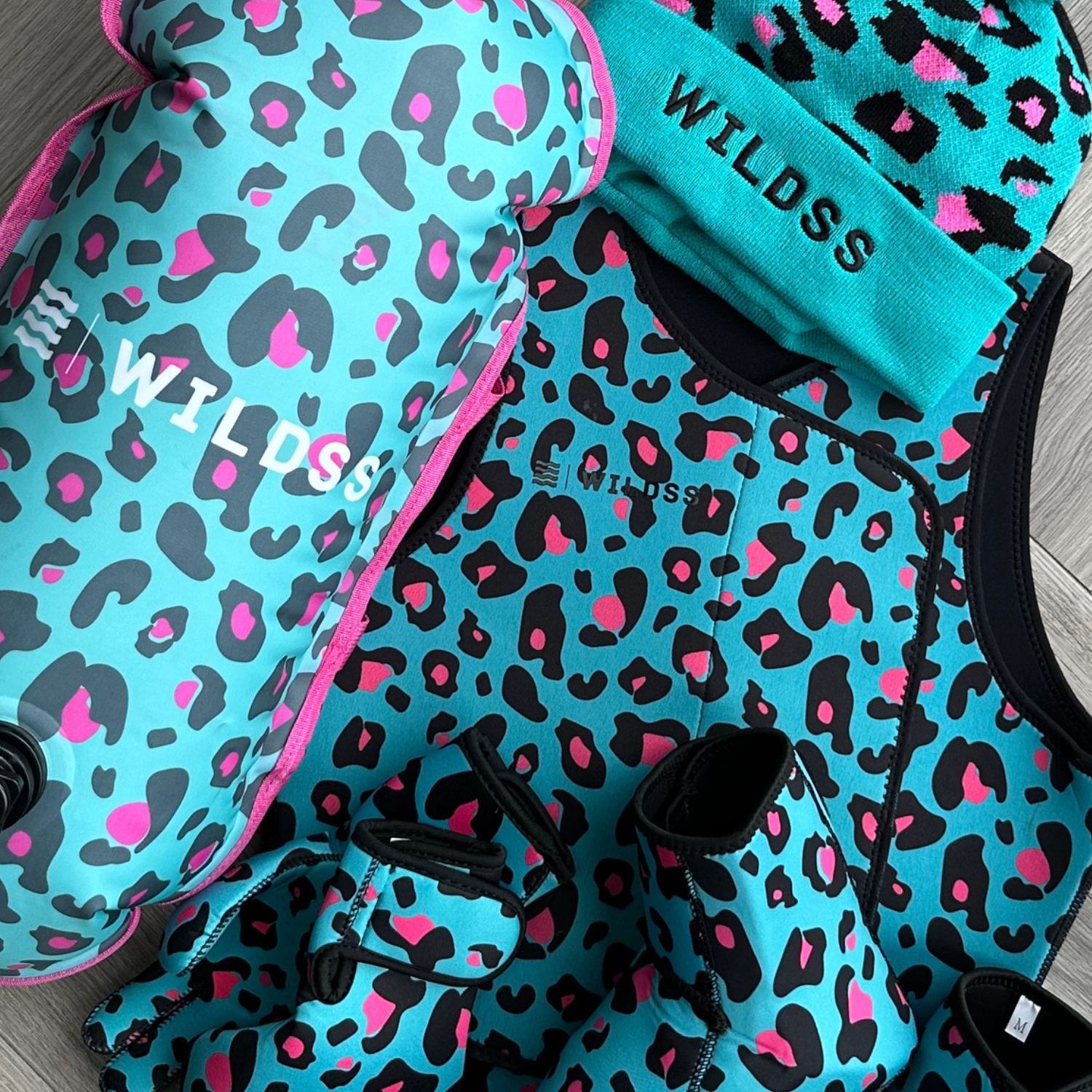 Leopard print neoprene swimming gear