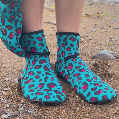 EasyOff™ Fleece Lined Swimming Socks in Leopard with Kevlar Soles
